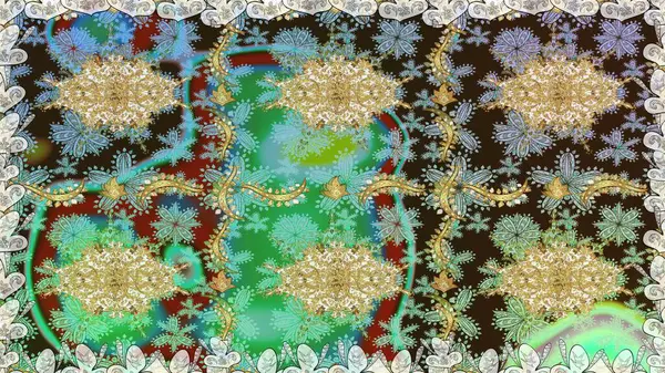 Süslü raster dekorasyonu. Tarafsız renklerde altın element. Lüks, kraliyet ve Viktorya dönemi konsepti. Klasik barok çiçekli, nötr yerine altın desenli..