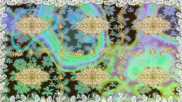 Lüks, kraliyet ve Viktorya dönemi konsepti. Tarafsız renklerdeki altın desenler ve altın elementler. Süslü dekorasyon. Raster klasik barok çiçeksiz altın desenli..