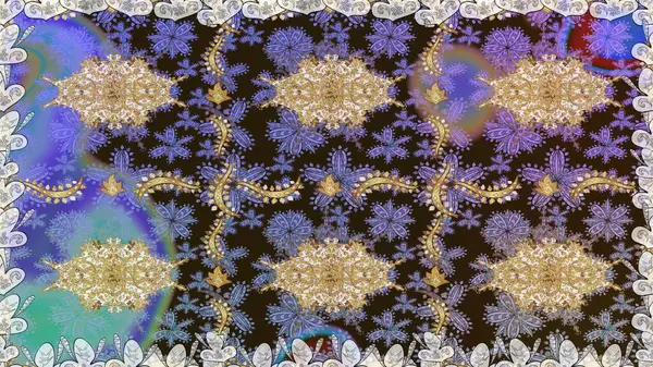 Raster illüstrasyonu. Kahverengi renklerde ve altın elementlerle klasik, pürüzsüz desen.