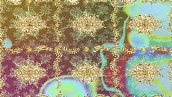 Tarafsız renklerde altın elementler. Barok tarzında kusursuz bir doğulu süsü. Geleneksel klasik raster altın pürüzsüz desen.