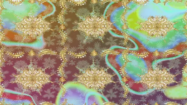 Raster geleneksel altın pürüzsüz deseni nötr renklerde. Barok tarzında kusursuz bir doğulu süsü..