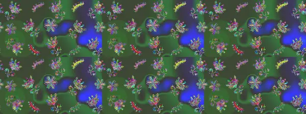 Kar tanelerinin soyut arkaplanı olan şirin bir Noel arkaplanı. Yeşil, mor ve mavi kar taneleri. Raster illüstrasyonu. Renkler. Noel ve Yeni Yıl moda baskıları için tatil tasarımı.