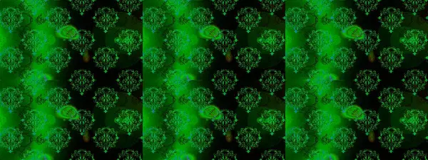 Tişörtsüz arka plan deseni. Tropik çiçekler. Çiçekler yeşil, siyah ve mavi renkte.