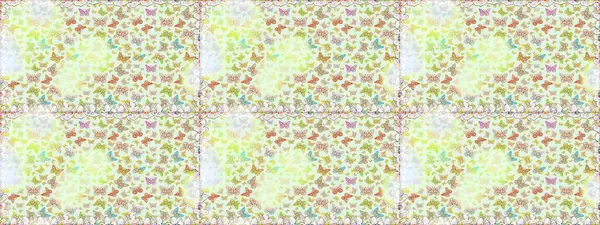 Kusursuz desen. Kağıt, kumaş, ambalaj kağıdı ve duvar kâğıdı tasarımı için hoş bir arkaplan. El çizimi kelebekli moda raster yaz deseni. Raster illüstrasyonu.