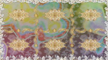 Raster geleneksel oryantasyon süsü. Kusursuz klasik altın desen. Altın elementlerle nötr renklerde altın desen.