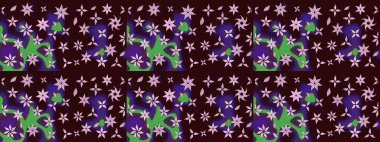 Raster illüstrasyonundaki çiçek desenli çizim. Kahverengi renkte çiçekler.