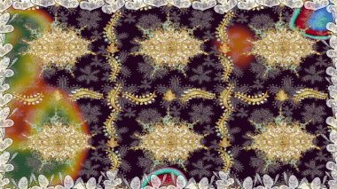 Duvar kâğıdı barok, İspanyol kumaşı. Kusursuz raster arka plan. Kahverengi renklerde altın elementler. Çiçek deseni. Şekil grafik deseni.