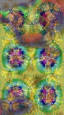 Yeşil, kahverengi ve mavi renkli suluboya kar taneleri. Raster illüstrasyon kar taneleri. Kışın sembolü. Güzel dekorasyon.