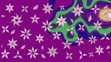 Mor renkli çiçekler. Asya tekstil tarzında. Raster illüstrasyonu. Çiçek desenli çizim. Raster illüstrasyonu.