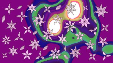 Düz Çiçek Elementleri Tasarımı. Süslü kumaş deseni. Renkli Bahar Teması eskiz kalıbı. Raster illüstrasyonunda çiçek deseni çizimi.