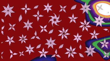 Çiçeksel elementlerle süslenmiş zarif raster dokusu. Parlak çiçekli kırmızı renkler üzerinde soyut çizim deseni. Küçük çiçekte şirin bir çiçek deseni var..