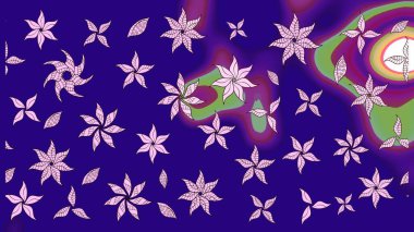 Mavi renkli çiçekler. Hediye ambalaj kağıdı, tebrik kartları, posterler ve pankart tasarımı. Raster düz çiçek çizim deseni.