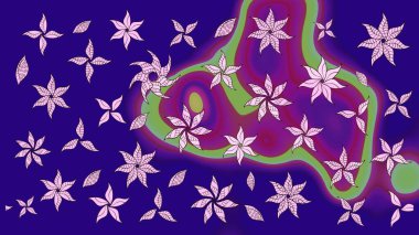 Raster illüstrasyonu. Çiçek süslemeli çizim deseni. Mavi renkte çiçekler.