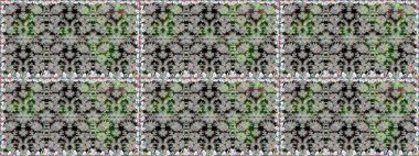 Raster illüstrasyonu. Gri renklere karalamalar çizen kusursuz çiçek deseni.