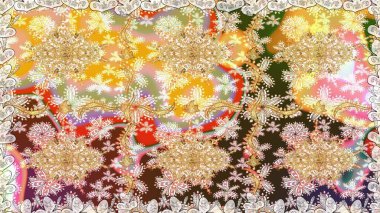 Süslü dekorasyon. Damask altın soyut çiçek bej renklerde pürüzsüz desen. Raster illüstrasyonu.