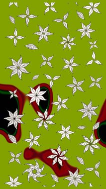 Yeşil renkli etnik çiçeklerle süslenmiş zarif bir eskiz şekli. Raster Çiçek İllüstrasyon Şirin Tekstil.