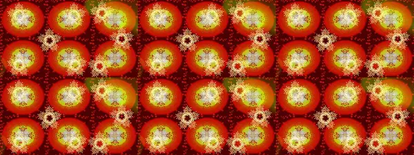 Damask çizimi tekrarlanıyor. Turuncu, kahverengi ve kırmızı renklerde altın element. Barok tarzında altın çiçekli süs. Antika altın tekrarlanabilir duvar kağıdı.