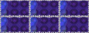 Birçok menekşe ve soyut çiçekli tropikal desenler. Varisolyonik rasterin kusursuz çizimi. Küçük çiçekte sevimli çiçek deseni var..