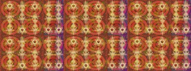 Kar tanelerinin soyut arkaplanlı Noel şablonu. Kahverengi, turuncu ve pembe kar taneleri. Noel ve yeni yıl moda baskıları için tatil tasarımı. Raster illüstrasyonu.