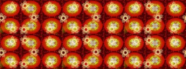 Kırmızı, turuncu ve kahverengi kar taneleri. Raster illüstrasyonu. Kar tanelerinin soyut arkaplanlı Noel şablonu. Noel ve Yeni Yıl moda baskıları için tatil tasarımı.