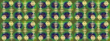 Kar tanelerinin soyut arkaplanı olan şirin bir Noel arkaplanı. Noel ve yeni yıl moda baskıları için tatil tasarımı. Renkler. Yeşil, mavi ve sarı kar taneleri. Raster illüstrasyonu.