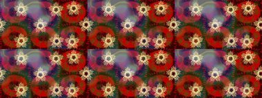 Kahverengi, kırmızı ve yeşil renklerde kar tanesinden yapılmış kış deseni. Kış konsepti Düz yatıyordu. Raster illüstrasyonu.