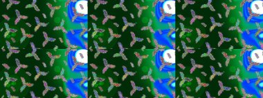 Raster illüstrasyonu. Sihirli mavi, yeşil ve mor tatil soyut arka plan yıldız ve düşen kar taneleri. Noel mavisi, yeşil ve menekşeler.