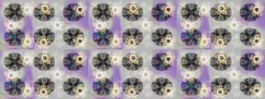 Noel stili. Raster illüstrasyonu. Gri, nötr ve mor renkli kar taneleri.