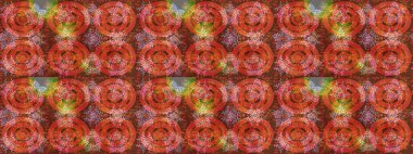 Turuncu, kahverengi ve pembe renkli kar taneleri. Raster illüstrasyonu. Renkli arka planda izole tatlı kar taneleri.