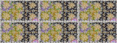 Kusursuz altın desenli bukleler. Doğu tarzı arabesk. Raster. Hassas altın deseni açın. Parlak dantel, stilize çiçekler, şal desenli. Gri renklerde, altın elementlerle kusursuz desen.