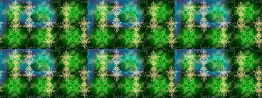 Noel stili. Yeşil, mavi ve sarı renkli kar taneleri. Raster illüstrasyonu.