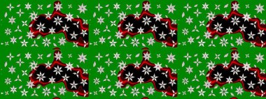 Raster illüstrasyonu. Çiçek desenli çizim. Yeşil renkli çiçekler. Renkli Bahar Teması eskiz kalıbı. Asya tekstil tarzında. Düz Çiçek Elementleri Tasarımı.