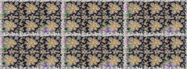 Paisleys zarif çiçek desenli dikdörtgen arka plan duvar kâğıdı illüstrasyonlu klasik stil, modern 3D çizgili sanat altın ve gri desenli çiçek yaprakları ve süslemeleri..