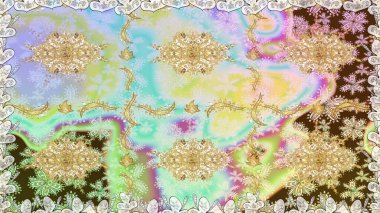 Tarafsız renklerde altın elementler. Çiçek deseni. Duvar kâğıdı barok, İspanyol kumaşı. Kusursuz raster arka plan. Şekil grafik deseni.