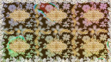 Doğu tarzı arabesk. Kusursuz altın desenli bukleler. Raster altın desen. Raster illüstrasyonu. Altın elementli kahverengi renkler.