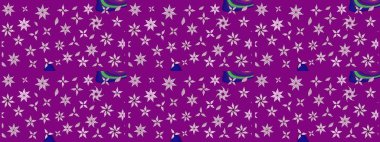 Çiçek ve yapraklı karalama şeklinde Raster çiçek deseni. Raster illüstrasyonu. Yumuşak, bahar çiçekleri mor renklerde.