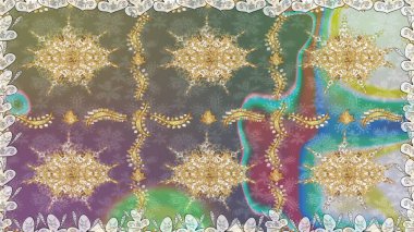 Raster illüstrasyonu. Kusursuz soyut bir arkaplan. Oriental raster klasik nötr ve altın desenli.