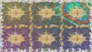 Doğu tarzı arabesk tarzında altın elementler. Raster altın pürüzsüz desen. Kusursuz altın desenli bukleler. Gri renklerde kusursuz desen.