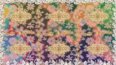 Geleneksel raster ve altın desen. Damask pürüzsüz süsü. Bej renkler üzerinde klasik oryantal desen.