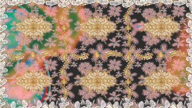 Geleneksel oryantasyon süsü. Klasik klasik klasik arka plan. Kusursuz klasik raster grisi ve altın desen.