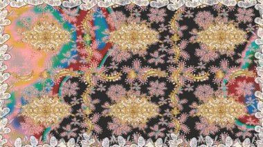 Barok tarzında kusursuz bir doğulu süsü. Gri renklerdeki altın elementler. Geleneksel klasik raster altın pürüzsüz desen.