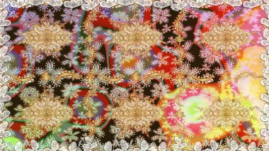 Klasik raster sarısı, kusursuz desen. Kahverengi renklerde, altın elementlerle kusursuz desen. Geleneksel oryantasyon süsü. Klasik vintage arkaplan.