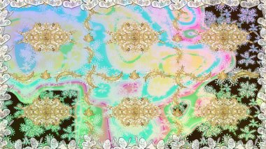 Tarafsız renklerde altın element. Damask arkaplanı. Altın çiçekli, pürüzsüz desen. Barok tarzında altın çiçekli süs..