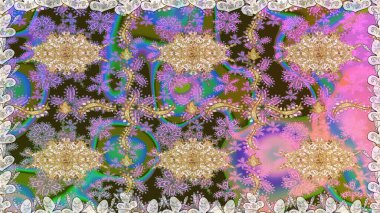 Raster oryantal süs. Altın elementlerle nötr renklerde altın desen. Kusursuz altın desen.