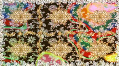 2019 Noel 'i, kar tanesi, yeni yıl. Kahverengi renklerde ve altın elementlerle klasik, pürüzsüz desen.