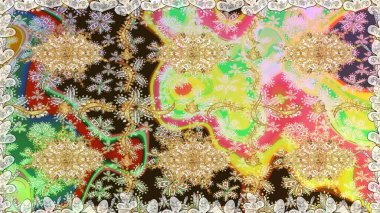 Raster illüstrasyonu. Oriental raster klasik nötr ve altın desenli. Kusursuz soyut arkaplan.