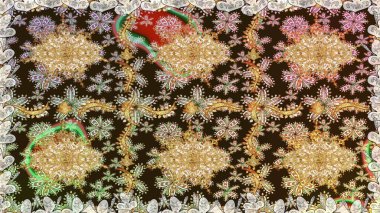 Paisleys zarif çiçek desenli dikişsiz arka plan duvar kâğıdı illüstrasyonuyla klasik stil, modern 3D çizgili sanat altın ve kahverengi desenli çiçek yaprakları ve süslemeleri..