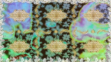 Paisleys zarif çiçek desenli arkaplan duvar kâğıdı çizimi klasik stil, modern 3D çizgili sanat eseri altın ve nötr desenli çiçek yaprakları ve süslemeleri..