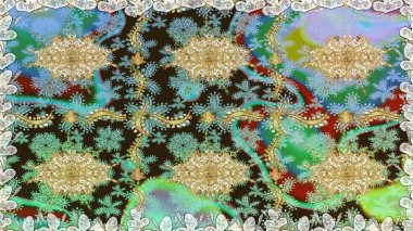 Çizgi sanatı tasarım şablonu için kusursuz sınır. Doğu tarzı element. Davetiyeler, kartlar, web sayfası için Raster illüstrasyon. Tarafsız renklerde altın element. Altın çizgili çiçek dekoru.