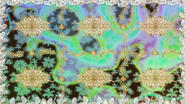 Raster geleneksel altın pürüzsüz deseni nötr renklerde. Barok tarzında kusursuz bir doğulu süsü..